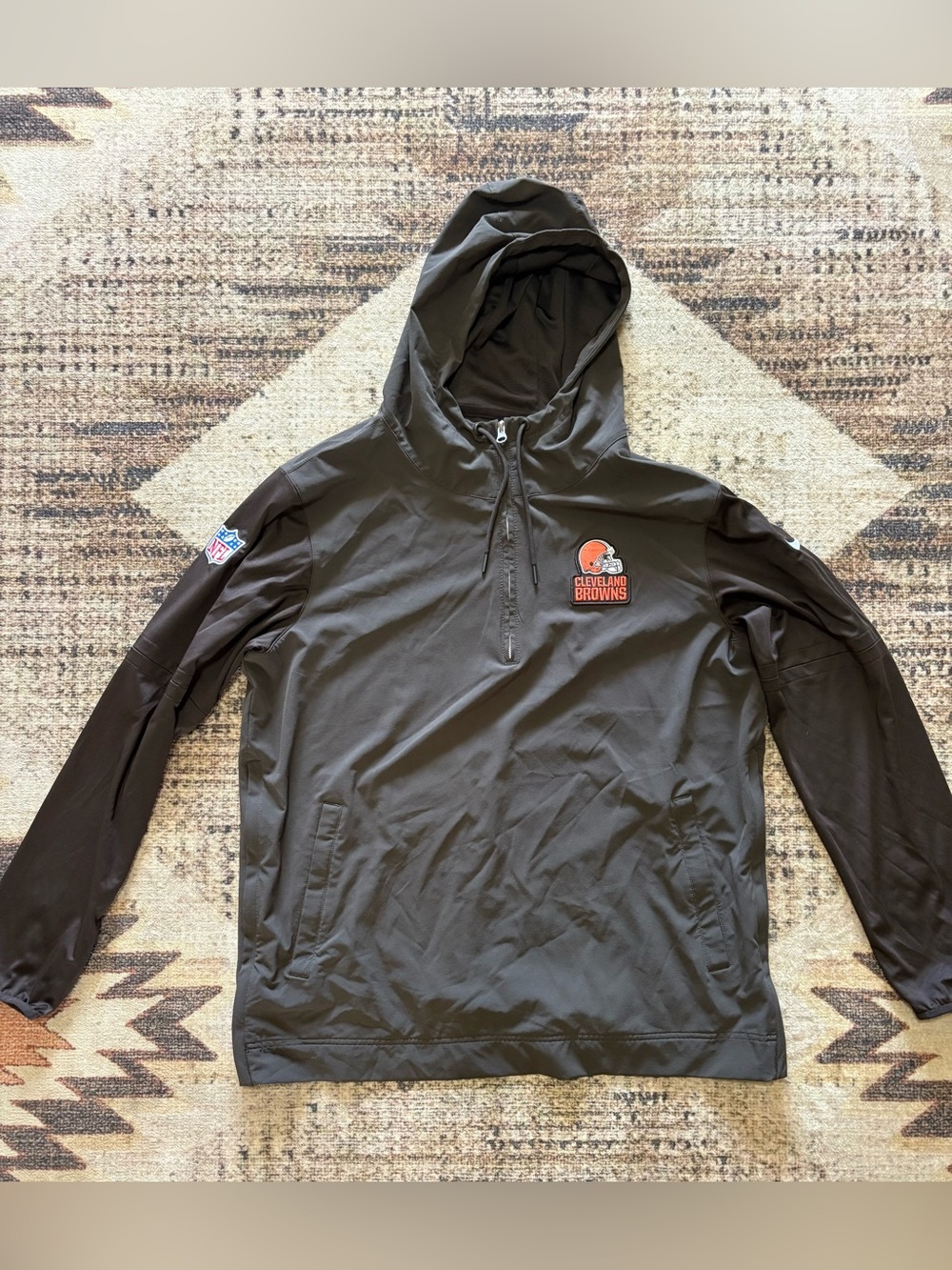 Nike NFL Cleveland Browns Quarter Zip Hoodie Mens Large Brown Windbreaker